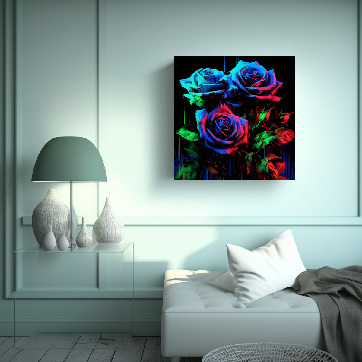ROSES GLITCH ART EN CUADRO: EQUILIBRIO VISUAL 60X60 CM - 2