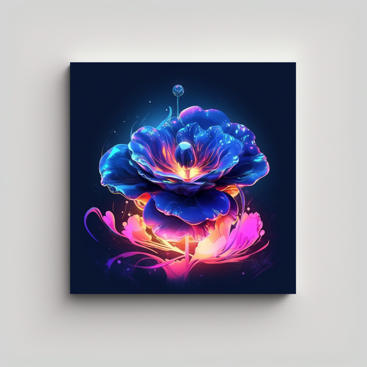 CUADRO FLORAL CON FONDO AZUL PARA DECORACIÓN DE 40X40 CM - 1