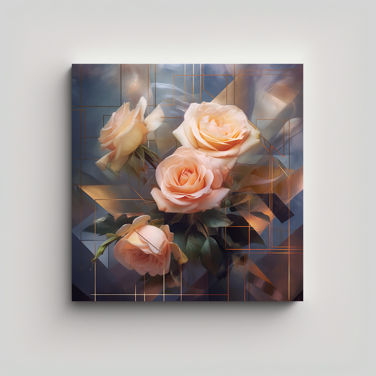 CUADRO DE LUJO CON ROSAS Y GEO ARTE EN TELA DE 90X90 CM - 1