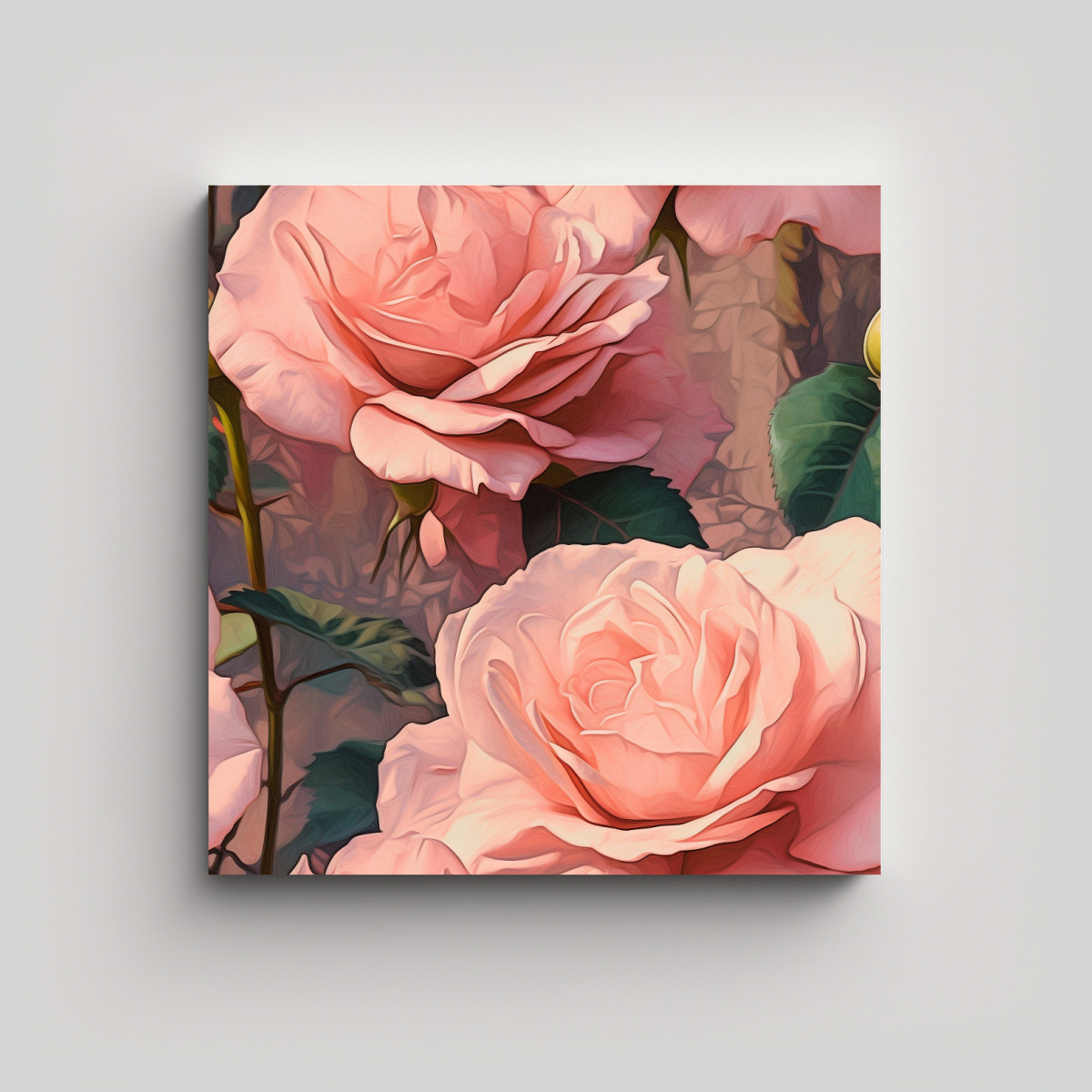 CUADRO VIBRANTE DE ROSAS ROSADAS ESTILO VAN GOGH: 30X30 CM - 1