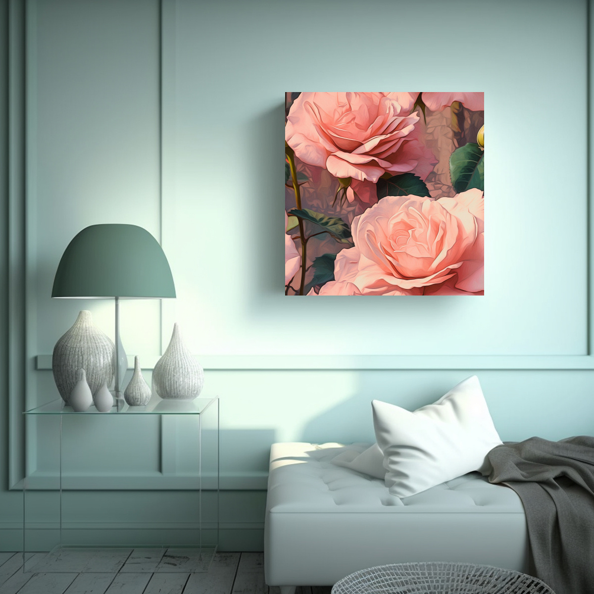 CUADRO VIBRANTE DE ROSAS ROSADAS ESTILO VAN GOGH: 30X30 CM - 2