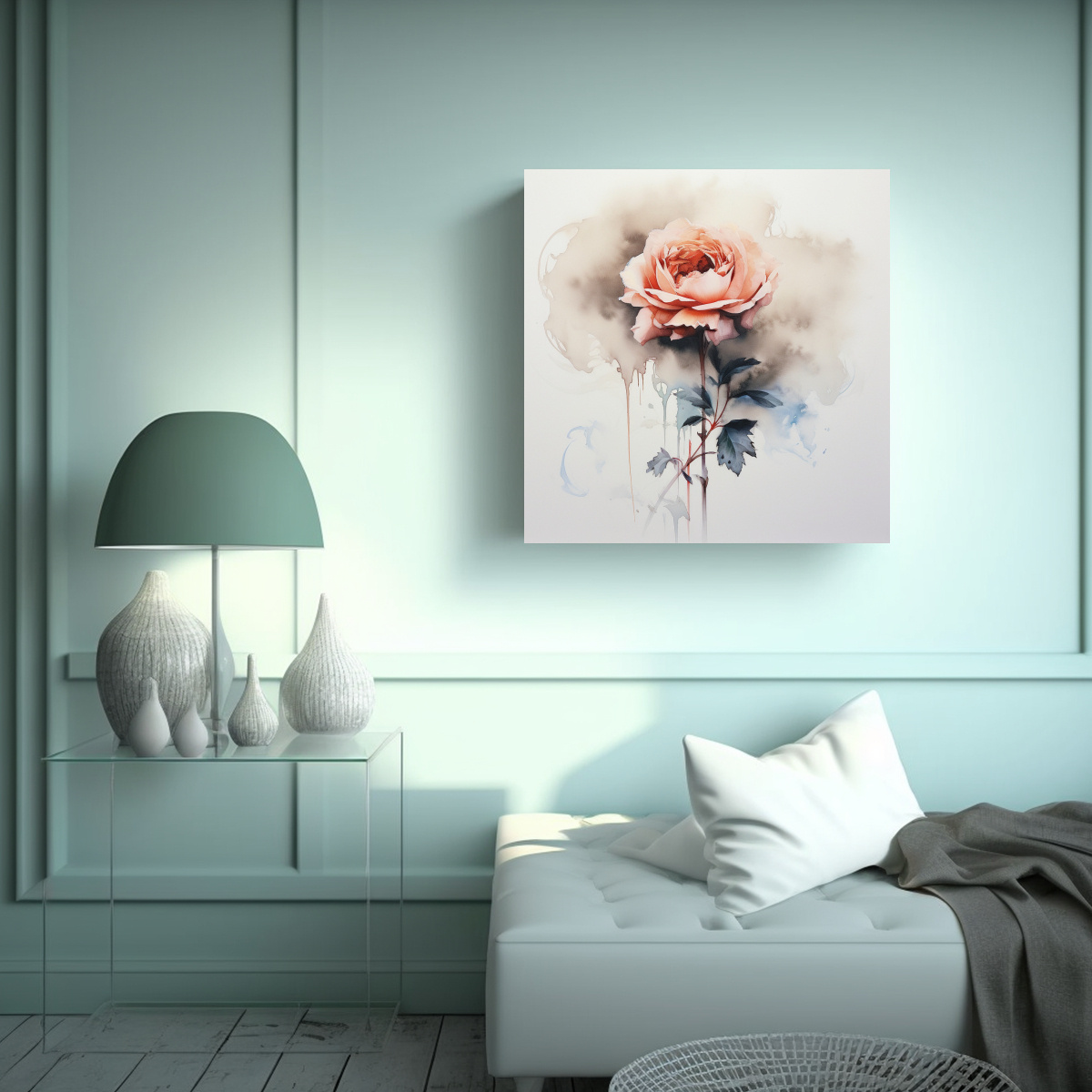 CUADRO LIENZO ROSA DE TINTA EN HUMO CON COLORES 70X70 CM - 2