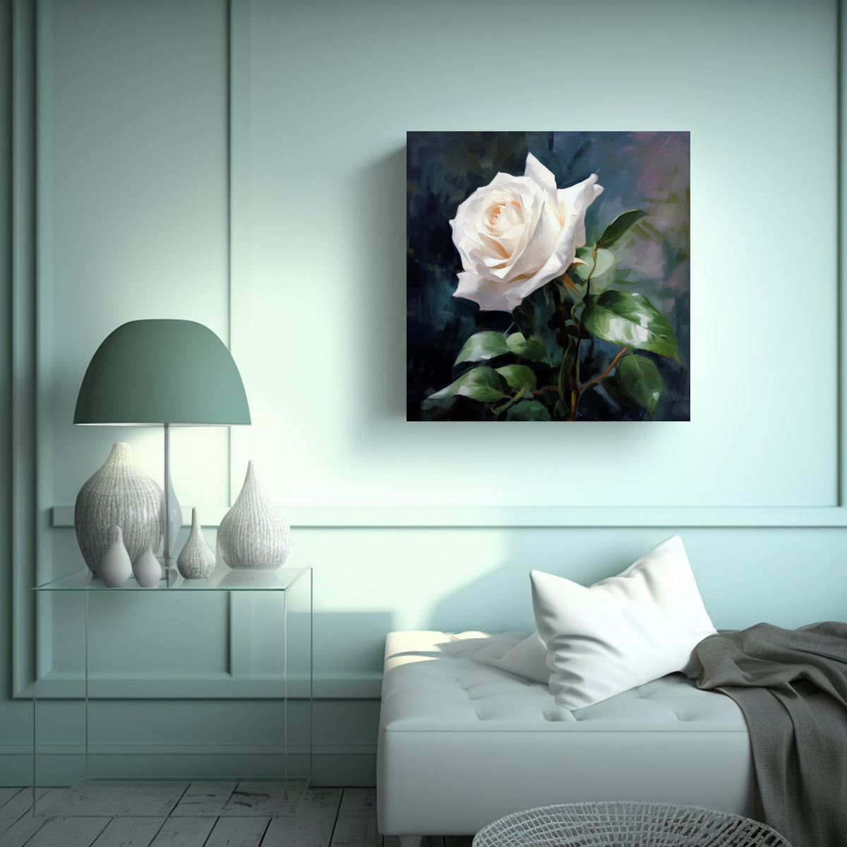 CUADRO DISEÑO SALÓN CON ROSAS BLANCAS Y SIN 80X80 CM - 2