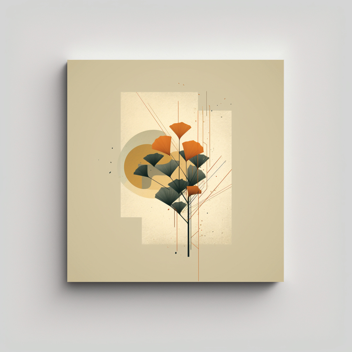DISEÑO ARTÍSTICO GEOMÉTRICO DE GINKGO: CUADRO 40X40 CM - 1