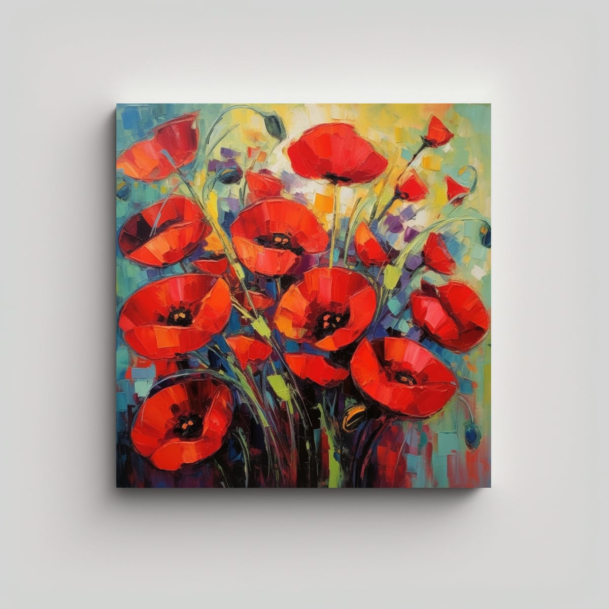 CUADROS VINTAGE ESTILO KANDINSKY CON AMAPOLAS 60X60 CM - 1