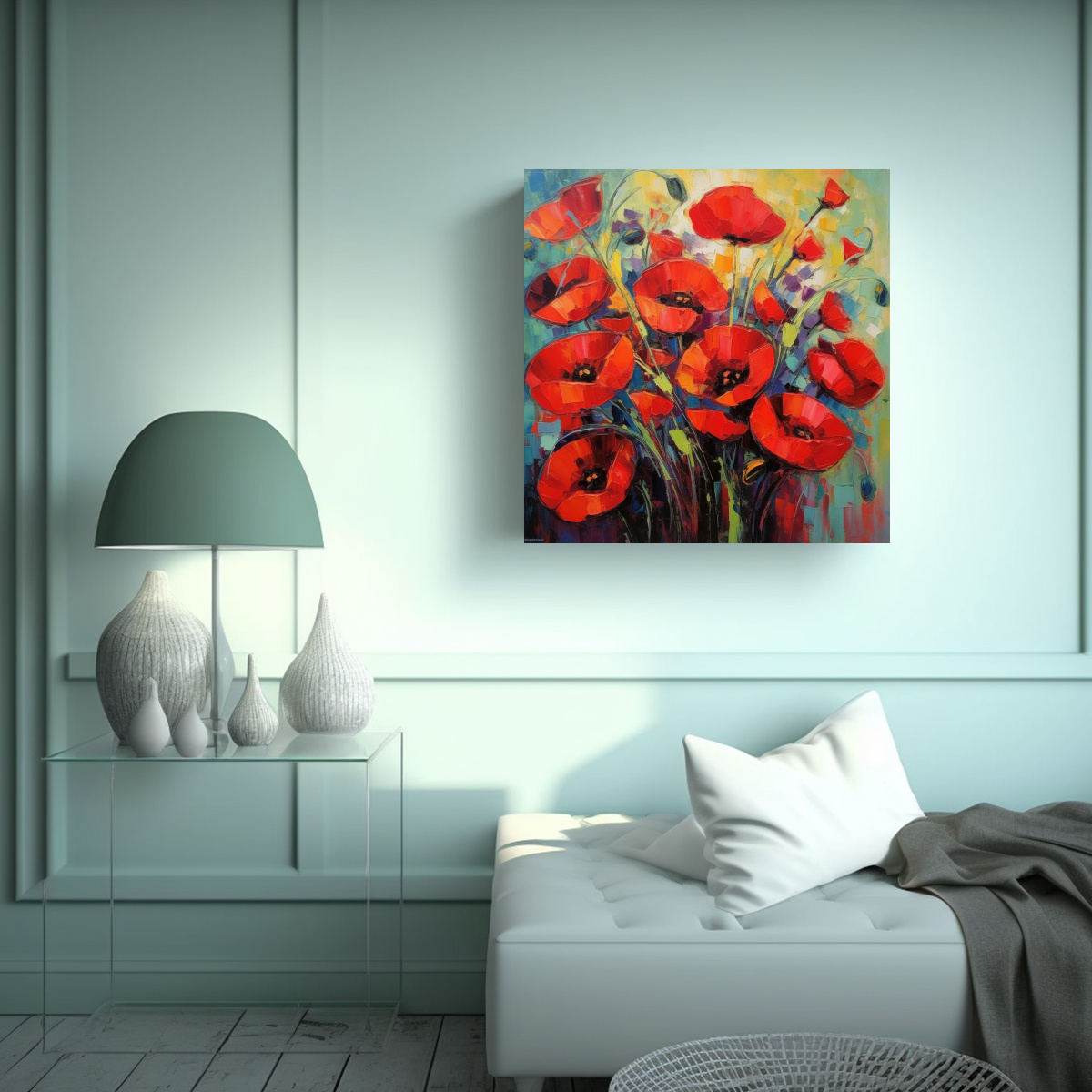 CUADROS VINTAGE ESTILO KANDINSKY CON AMAPOLAS 60X60 CM - 2