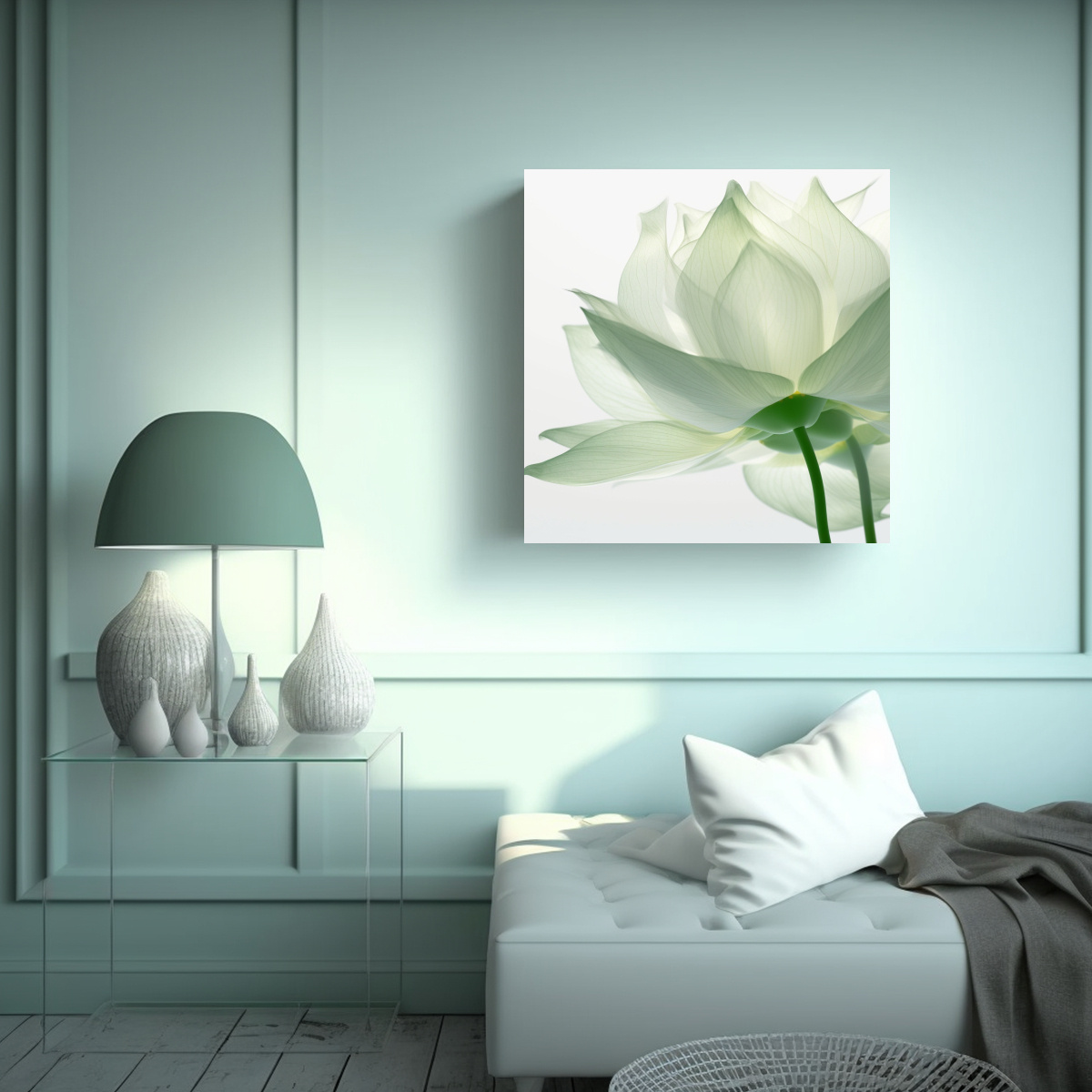 CUADRO DECORATIVO DE HOJAS DE LOTO EN REFLEJO CON 40X40 CM - 2