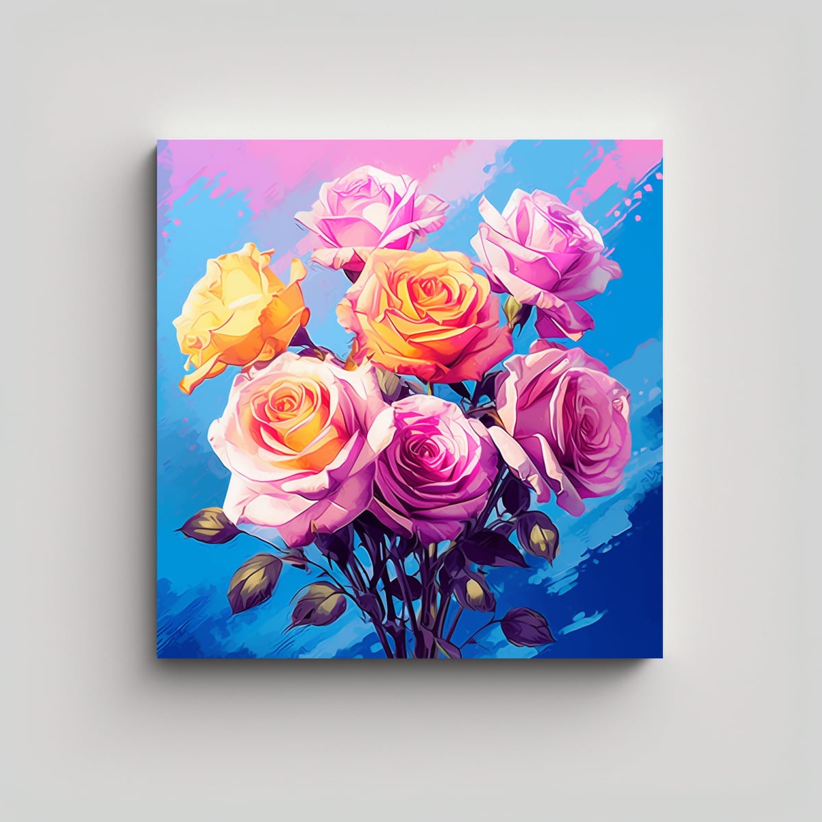 LIENZO MODERNO PARA COCINA: 12 ROSAS COLORIDAS 20X20 CM - 1