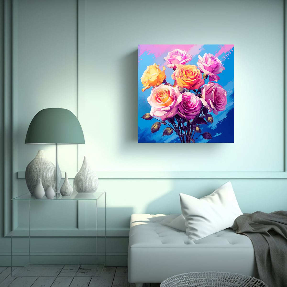 LIENZO MODERNO PARA COCINA: 12 ROSAS COLORIDAS 20X20 CM - 2