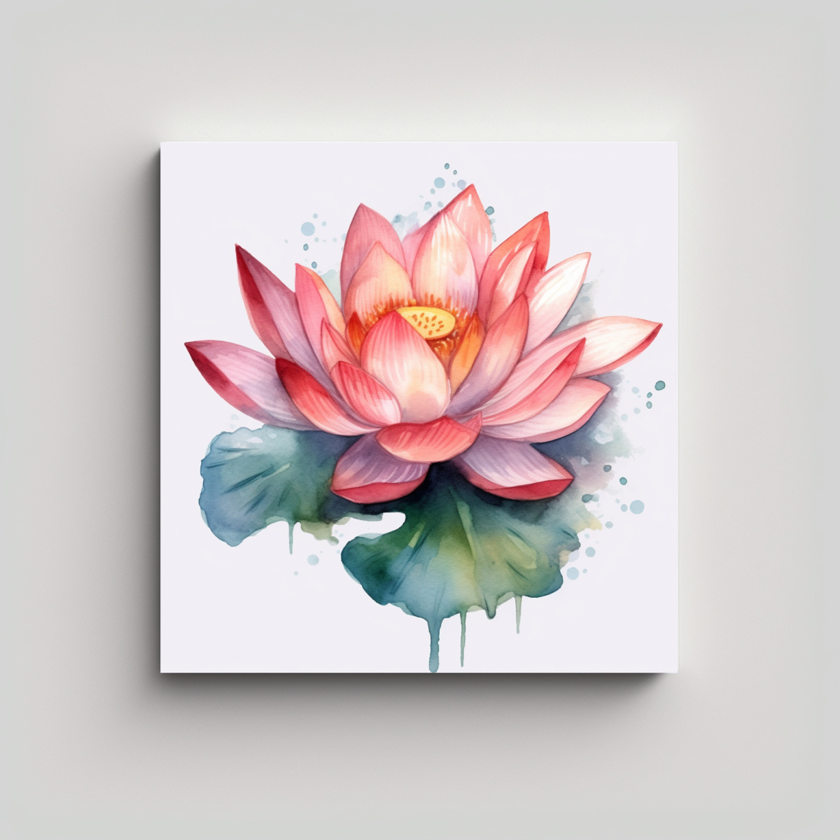 LIENZO ABSTRACTO CON FLOR DE LOTO EN ACUARELA: 50X50 CM - 1