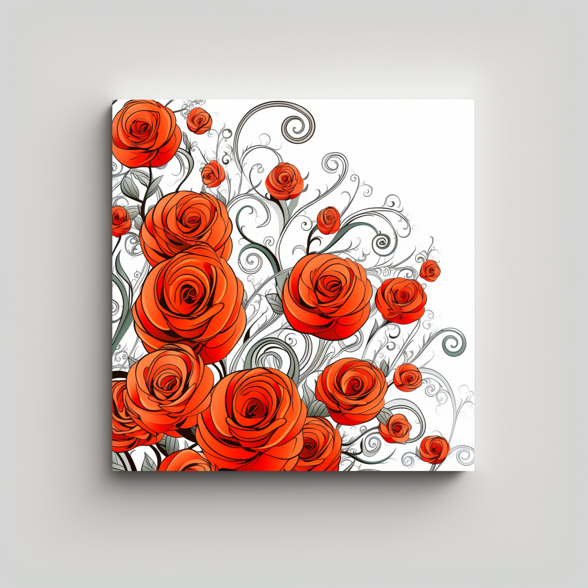 CUADRO ESTÉTICO DE ROSAS CARTOON EN REMOLINO - 90X90 CM - 1