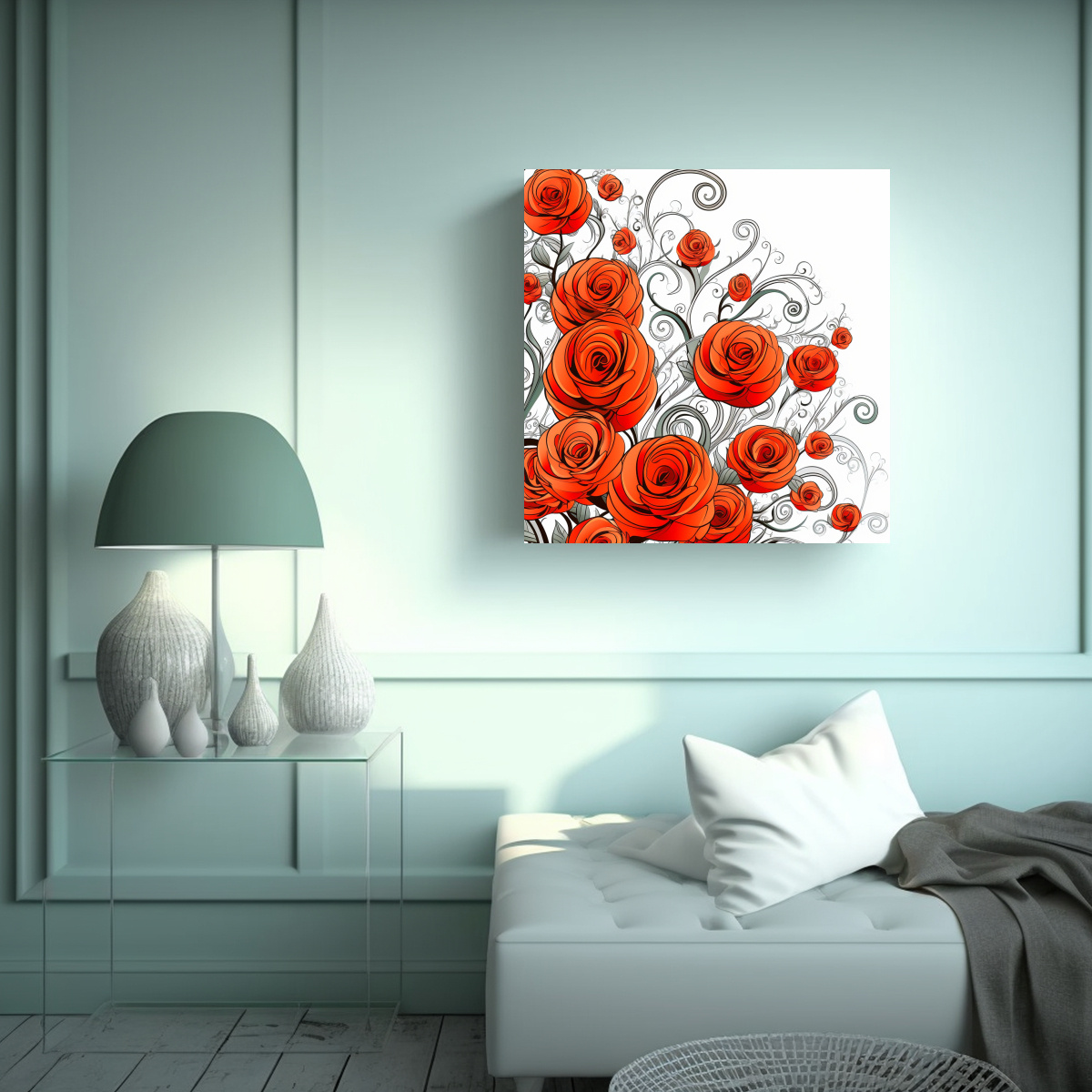 CUADRO ESTÉTICO DE ROSAS CARTOON EN REMOLINO - 90X90 CM - 2
