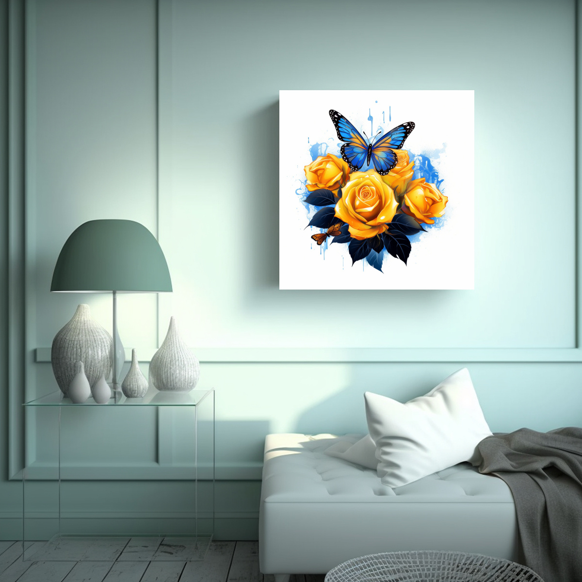 ARTE MODERNO: ROSA AMARILLA FLUORESCENTE EN FONDO 70X70 CM - 2