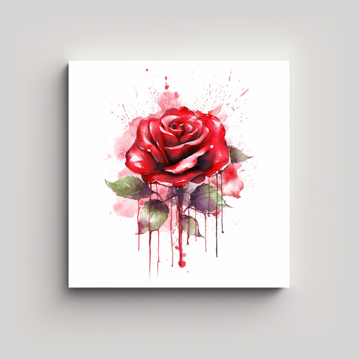 CUADRO DECORATIVO: ROSA ROJA ACUARELA Y 60X60 CM - 1