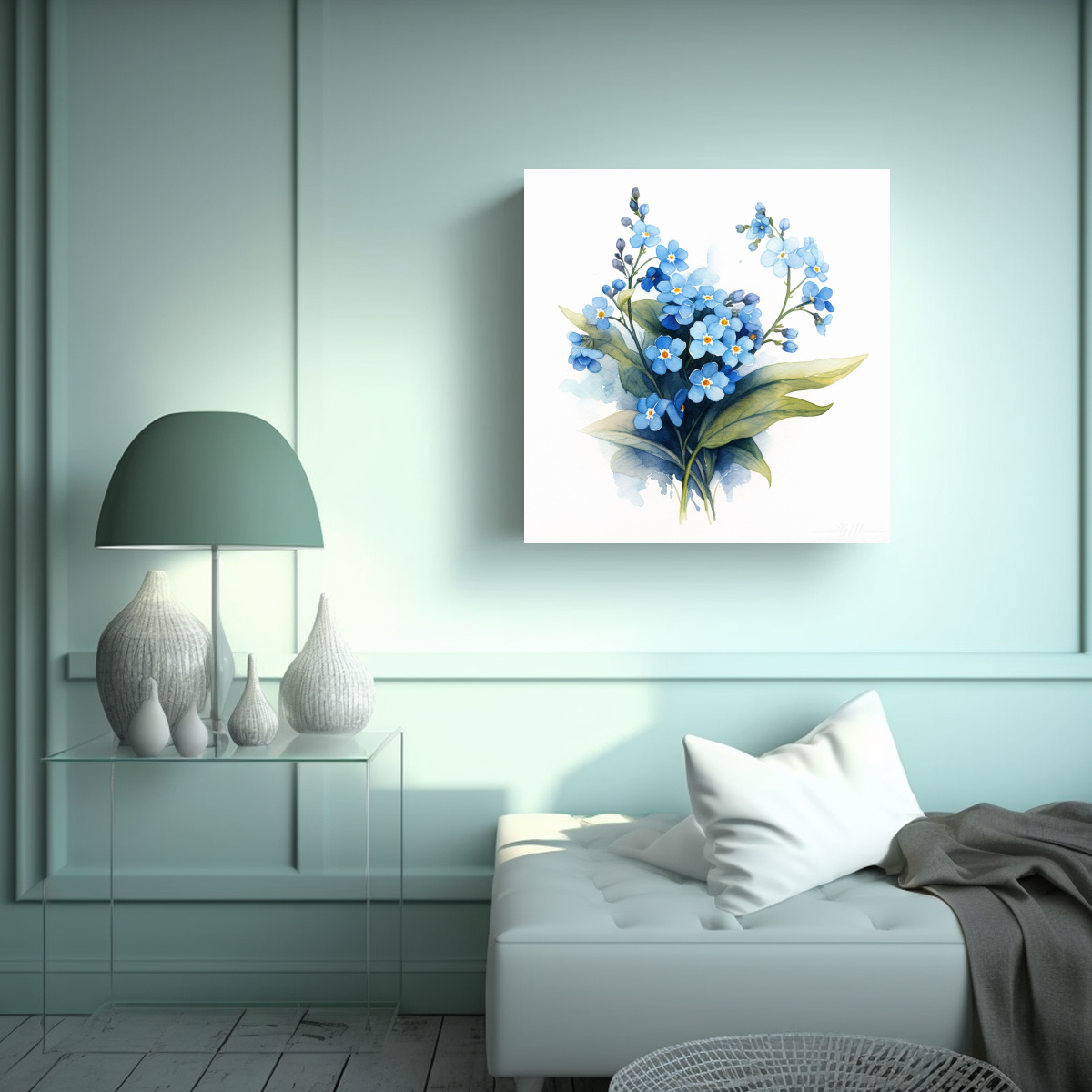 ACUARELA DE FLORES FORGET-ME-NOTS EN COMPOSICIÓN 100X100 CM - 2