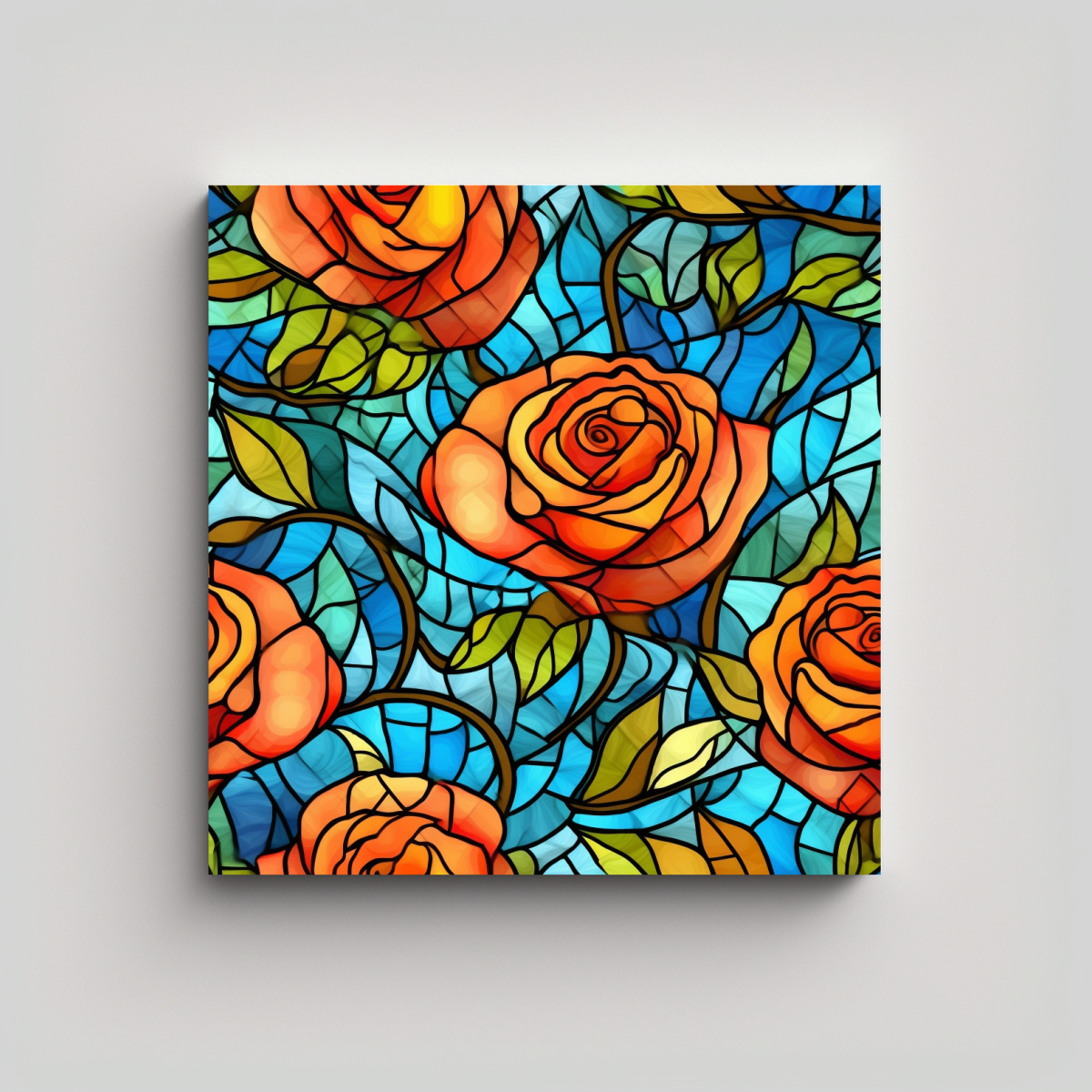 CUADRO MÁGICO DE ROSA EN TELA DE VITRAL 40X40 CM - 1