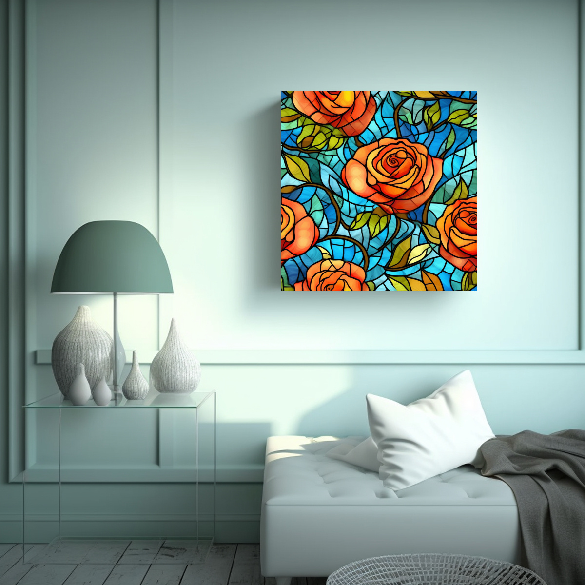 CUADRO MÁGICO DE ROSA EN TELA DE VITRAL 40X40 CM - 2