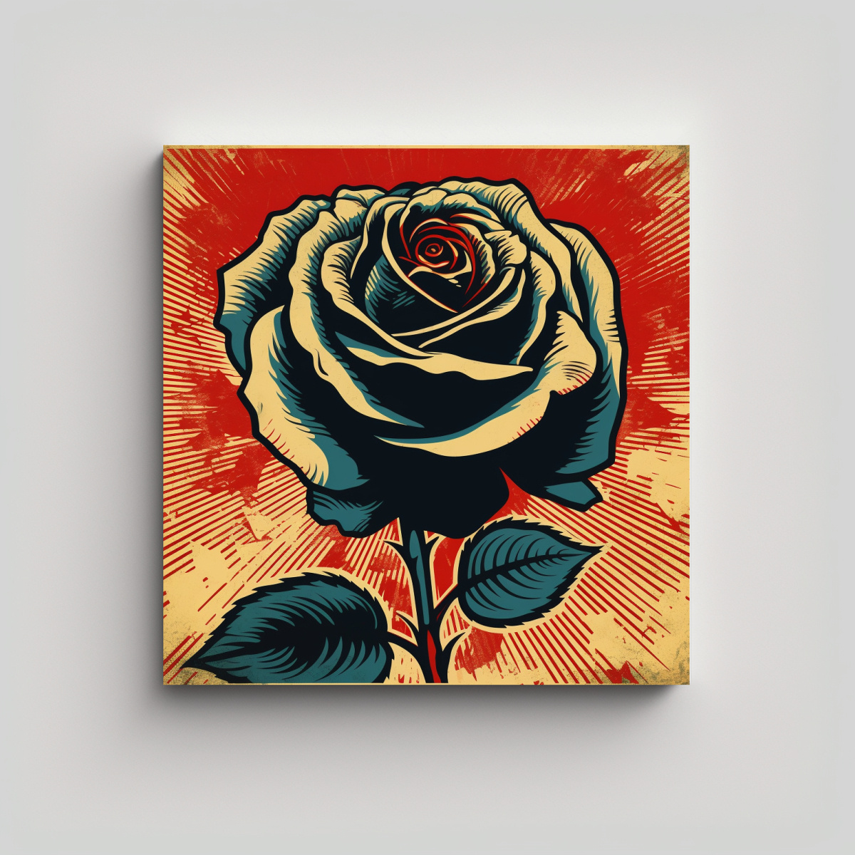CUADRO ESTÉTICO DE ROSA AL ESTILO SHEPARD FAIREY 100X100 CM - 1