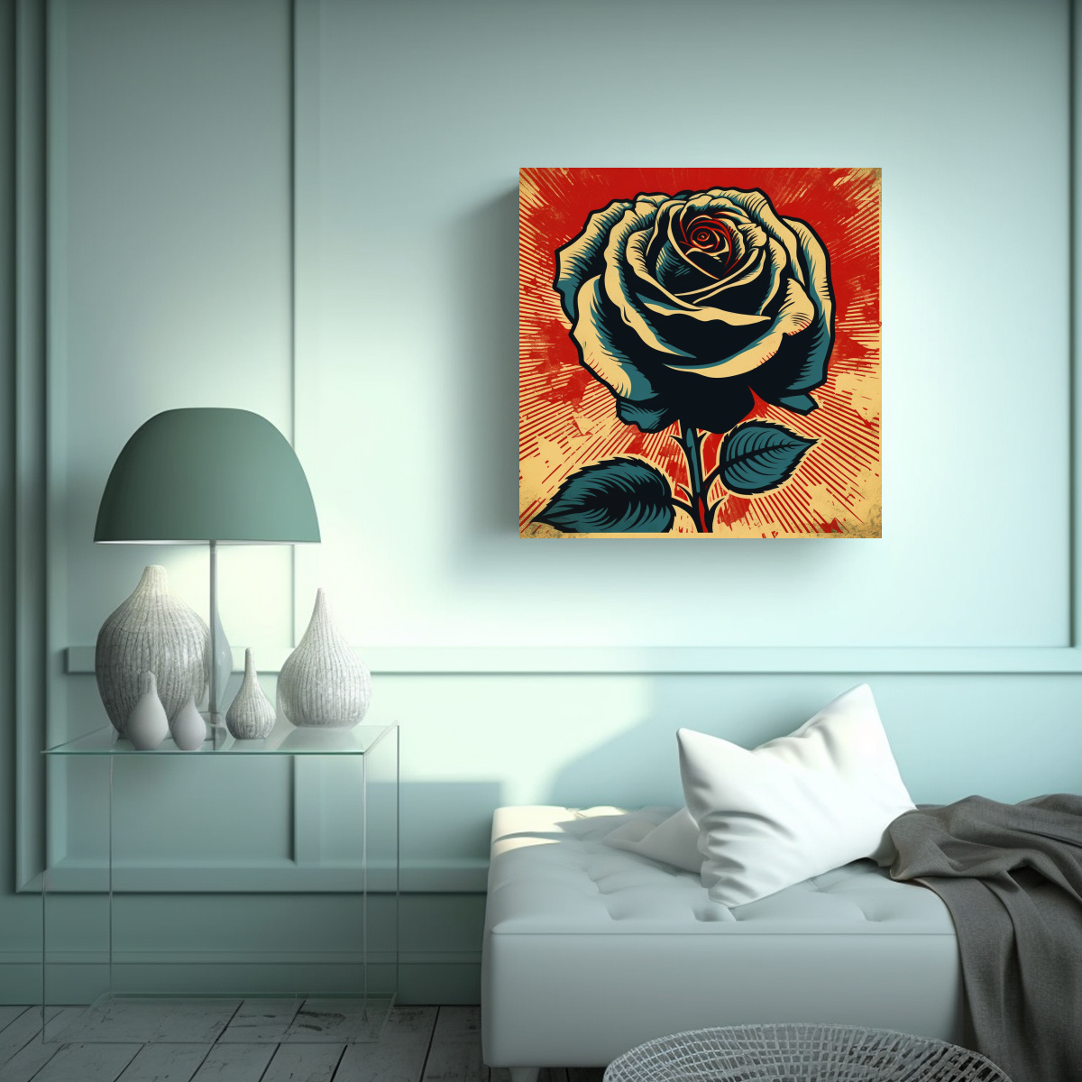 CUADRO ESTÉTICO DE ROSA AL ESTILO SHEPARD FAIREY 100X100 CM - 2
