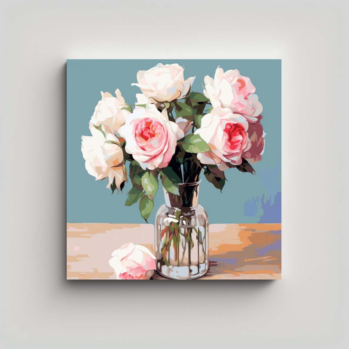 BELLEZA NATURAL EN ARTE: CINCO ROSAS Y UN CAPULLO 20X20 CM - 1