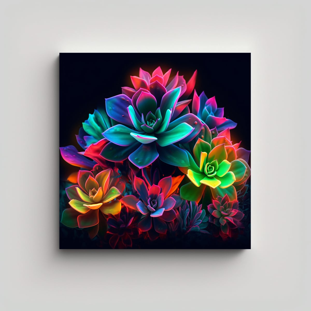 CUADROS DECORATIVOS DE SUCULENTAS NEON Y TEXTURA 40X40 CM - 1