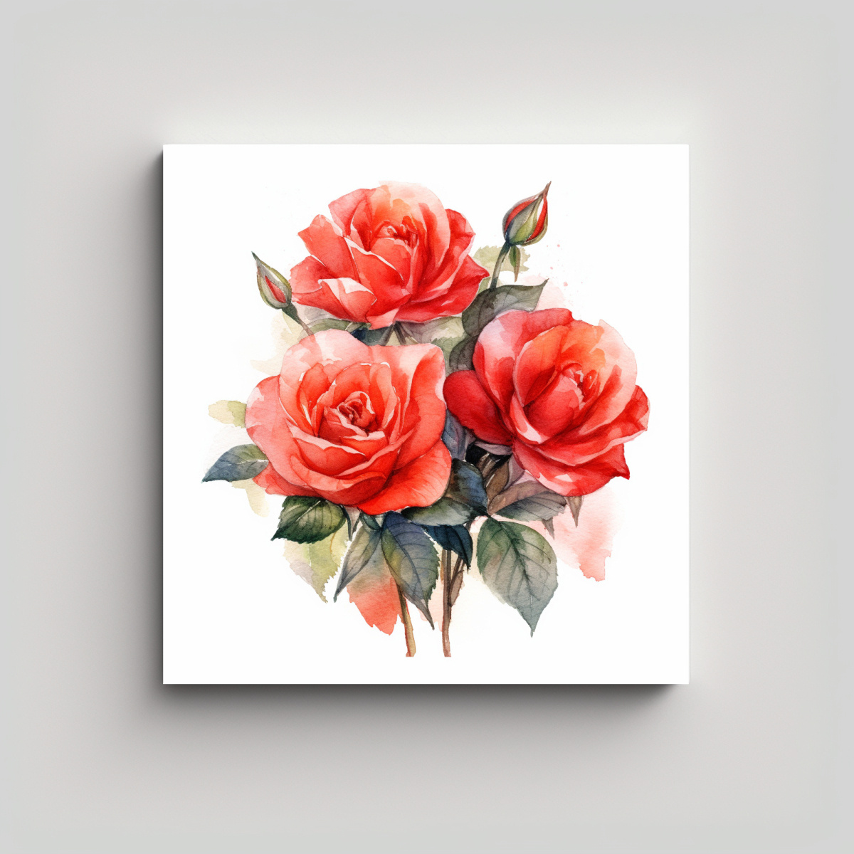 IMPACTO VISUAL: CUADRO DE ROSAS ROJAS EN ACUARELA 30X30 CM - 1