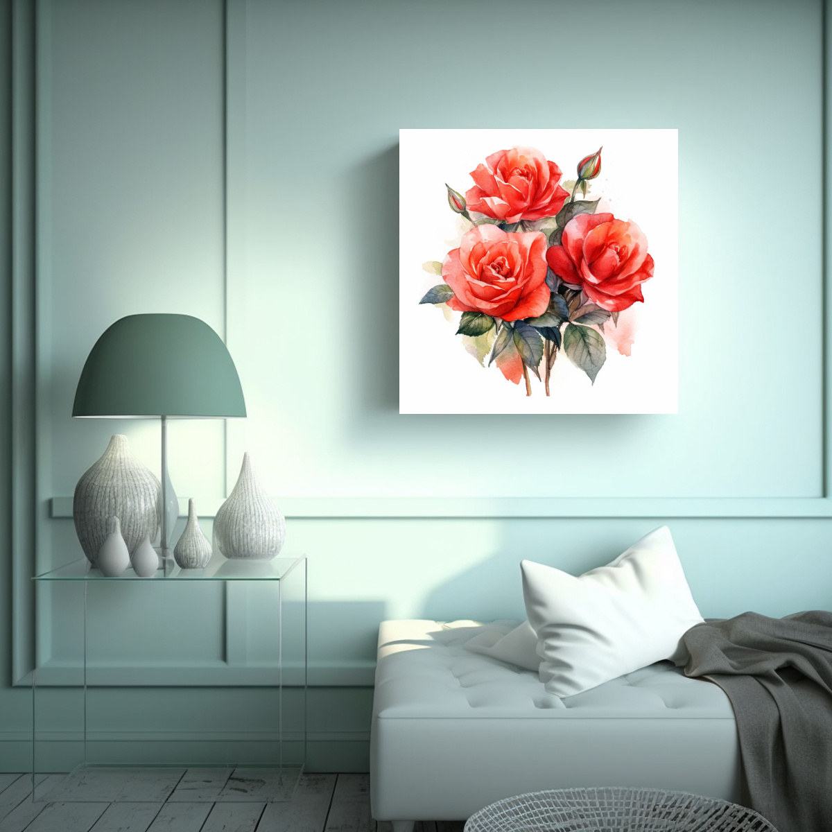 IMPACTO VISUAL: CUADRO DE ROSAS ROJAS EN ACUARELA 30X30 CM - 2