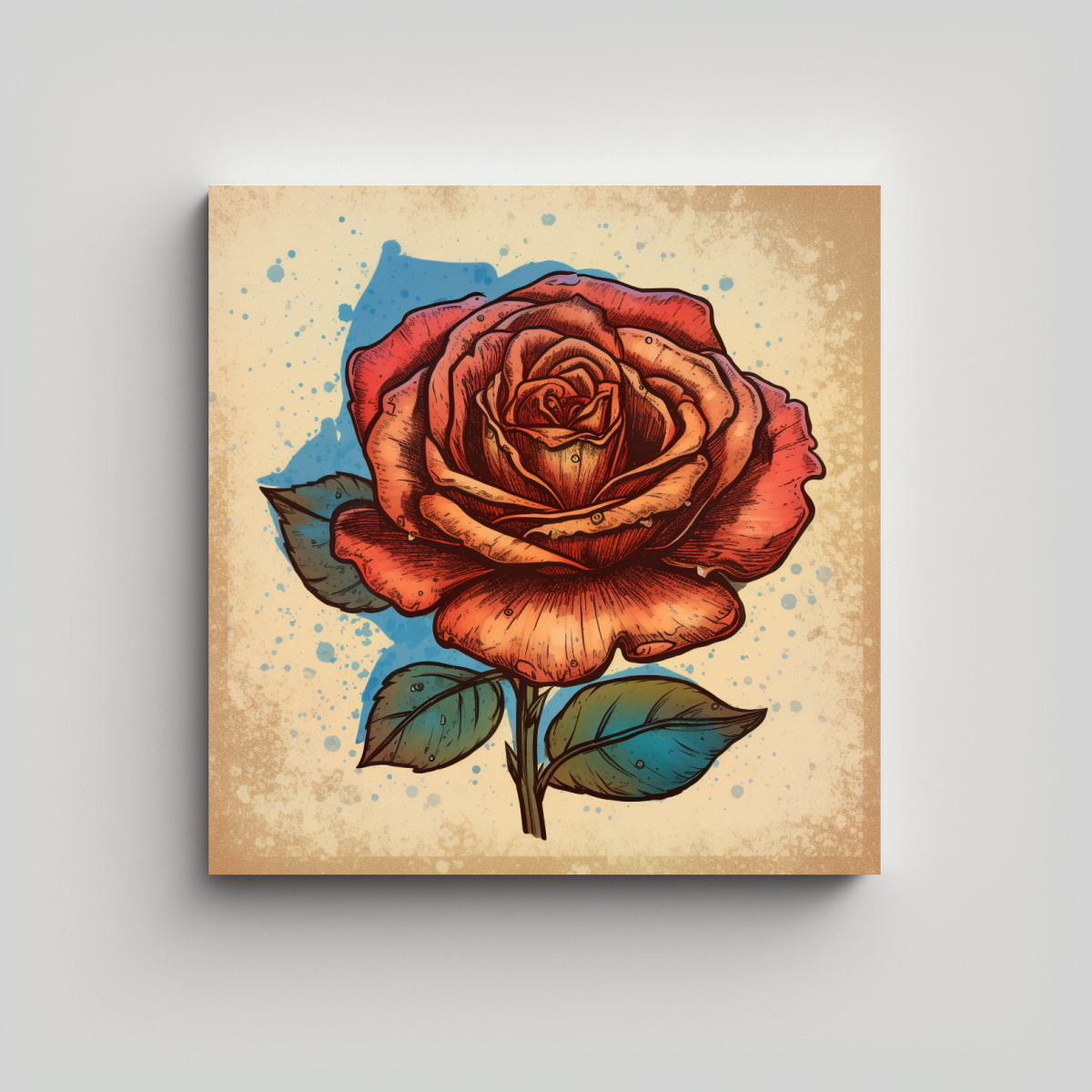 CUADRO MÁGICO TELA SUBLIMADA: TATUAJE DE ROSA EN 70X70 CM - 1