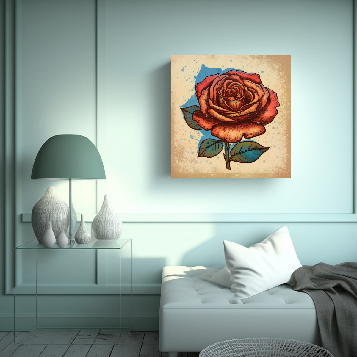 CUADRO MÁGICO TELA SUBLIMADA: TATUAJE DE ROSA EN 70X70 CM - 2