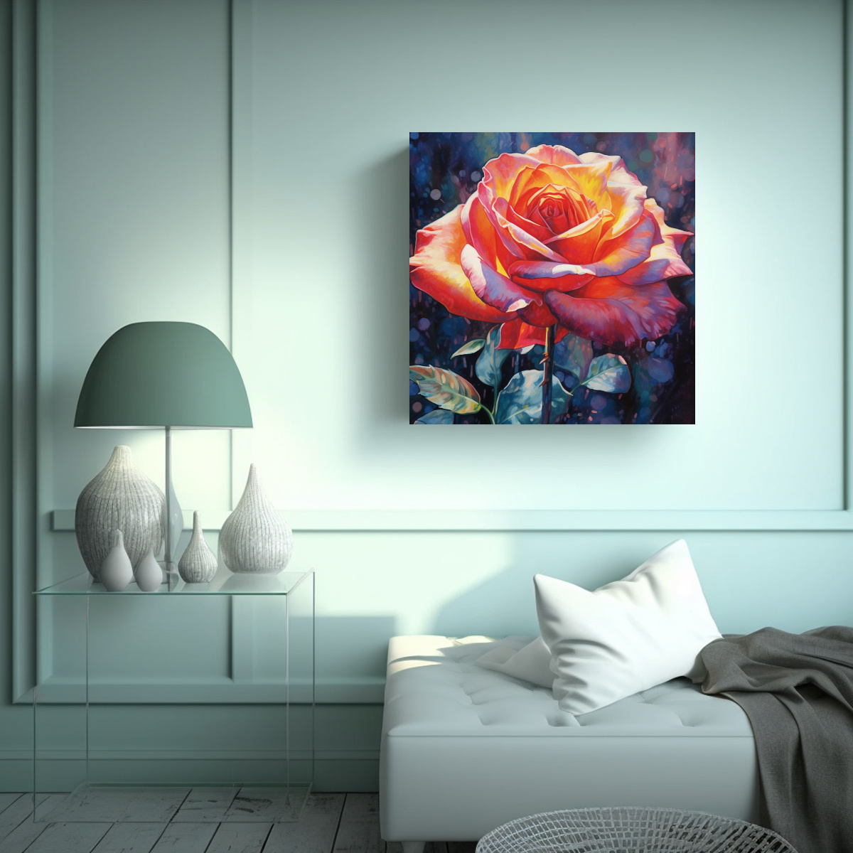 CUADRO DECORATIVO: ROSA BRILLANTE EN FLOR PARA 70X70 CM - 2