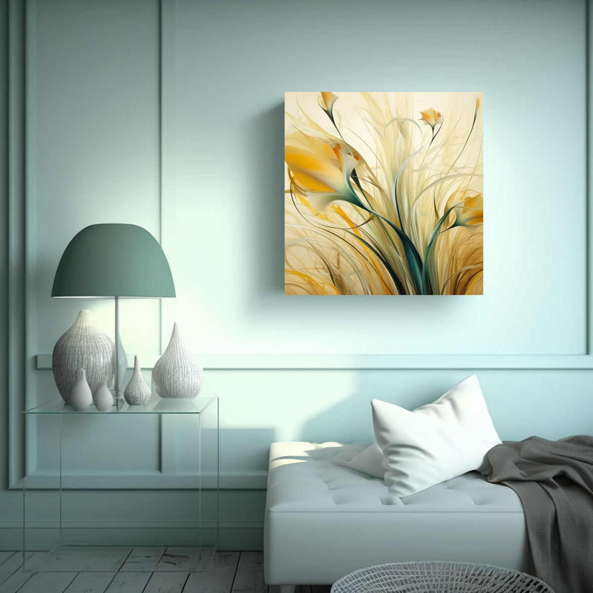 CUADRO ABSTRACTO DE PLANTA: ARTE DE PARED Y 20X20 CM - 2