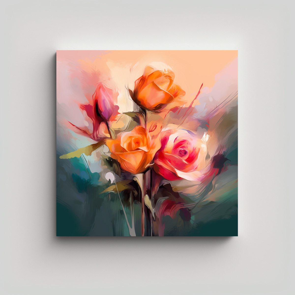 CUADRO ABSTRACTO DE ROSAS EN TELA BASTIDOR 20X20 CM - 1
