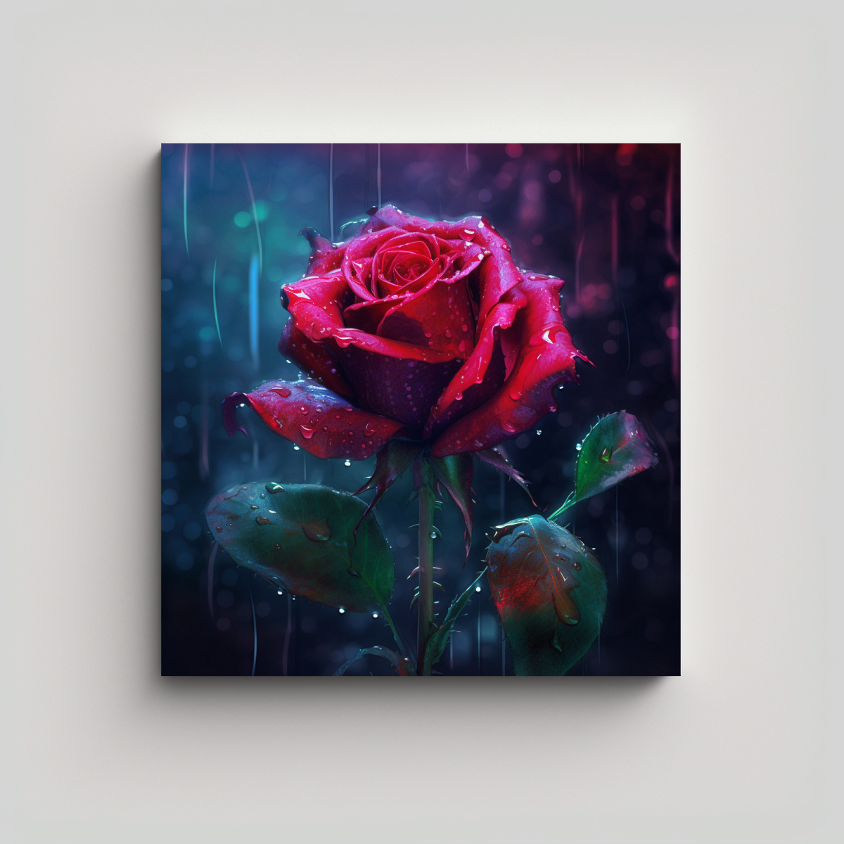 CUADRO ARTESANAL DE ROSA ROJA REALISTA CON 30X30 CM - 1