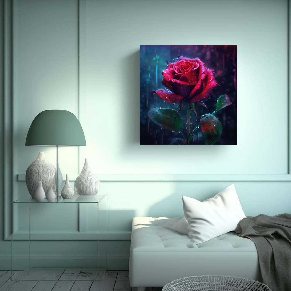 CUADRO ARTESANAL DE ROSA ROJA REALISTA CON 30X30 CM - 2