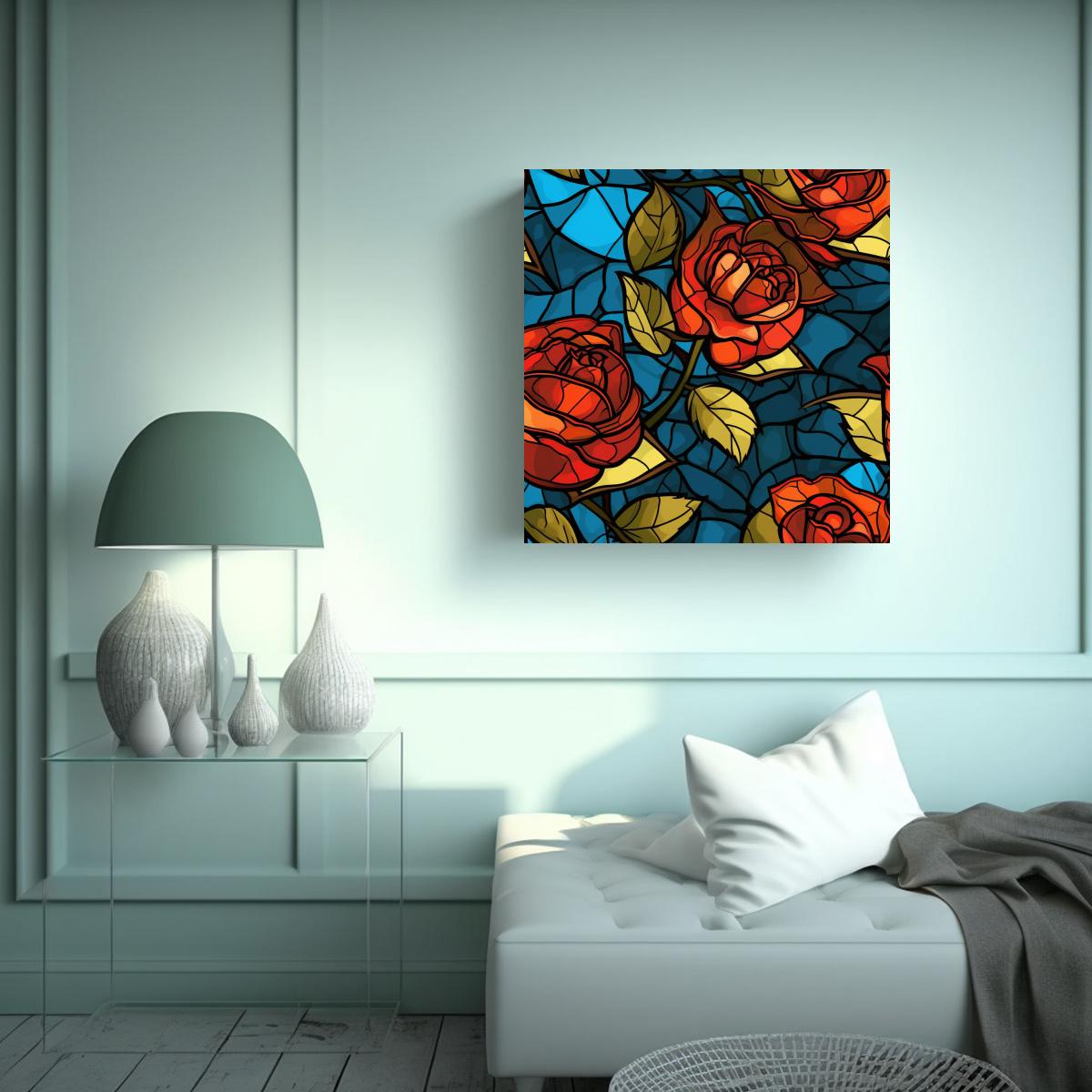 COMPOSICIÓN DE ROSAS EN VIDRIERAS: PATRÓN 70X70 CM - 2