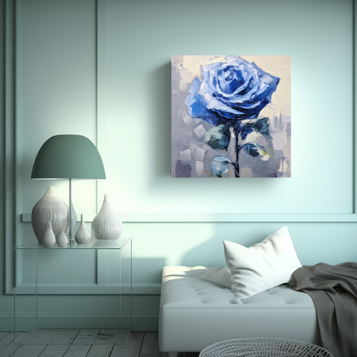 CUADRO DECORATIVO ARTE MODERNO: ROSA AZUL EN 20X20 CM - 2