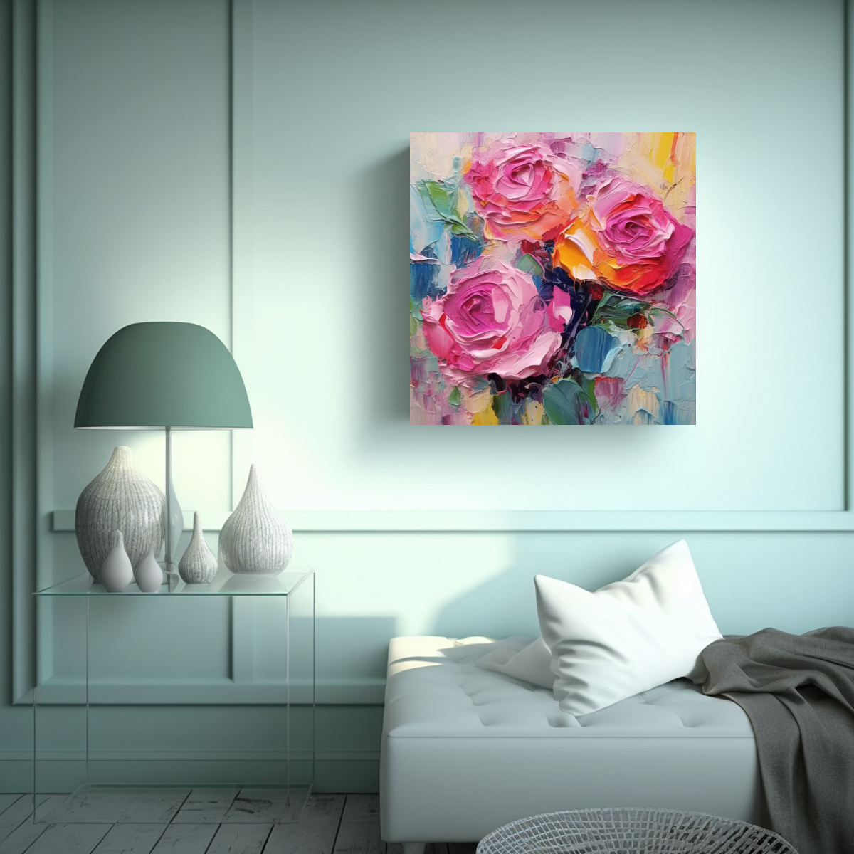 COMPOSICIÓN DE ROSAS ABSTRACTAS: IMPRESIONISMO 50X50 CM - 2