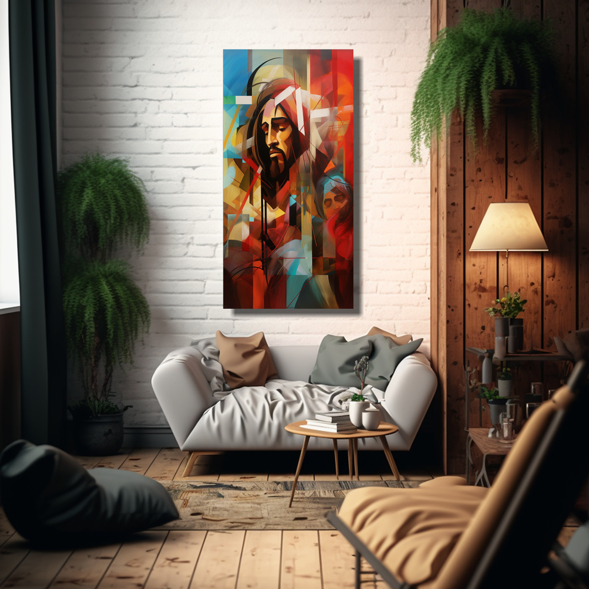 CUADRO DE TELA INSPIRADOR ESCENA JESÚS ABSTRACTO 40X80 CM - 2
