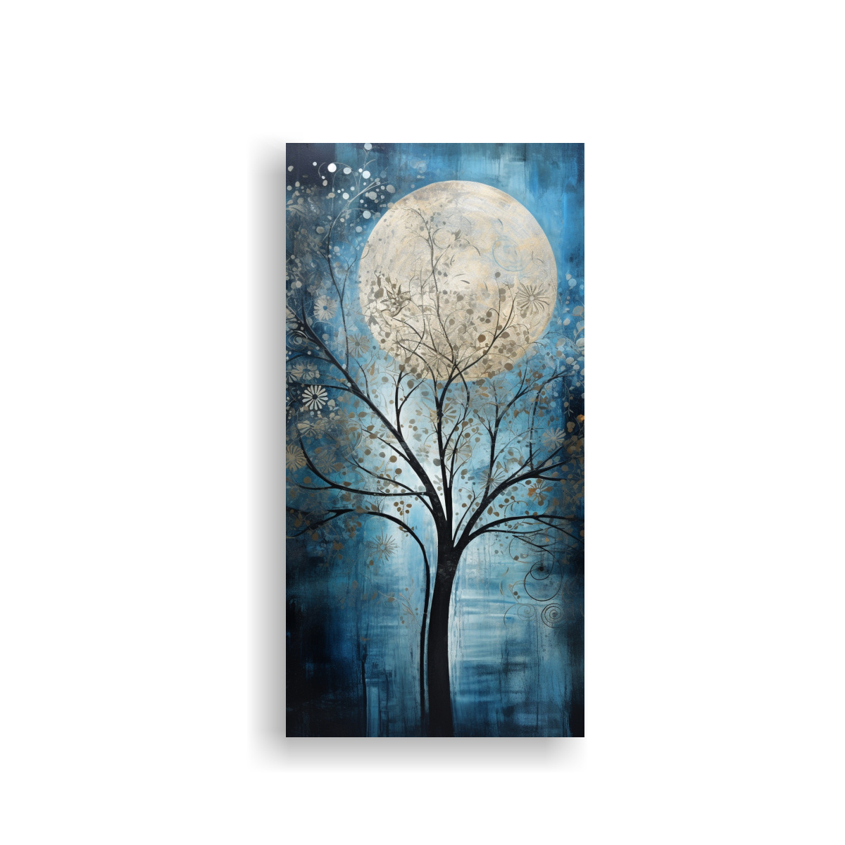CUADRO DISEÑO SALON ÁRBOL EN AZUL Y PLATEADO EN 30X60 CM - 1