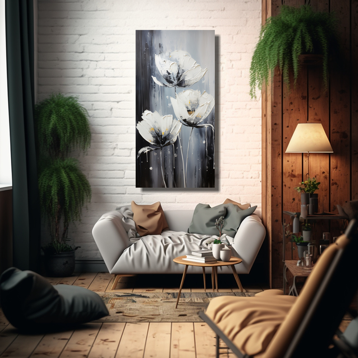 PINTURA URBANA DE TULIPANES NEGROS EN LIENZO 20X40 CM - 2