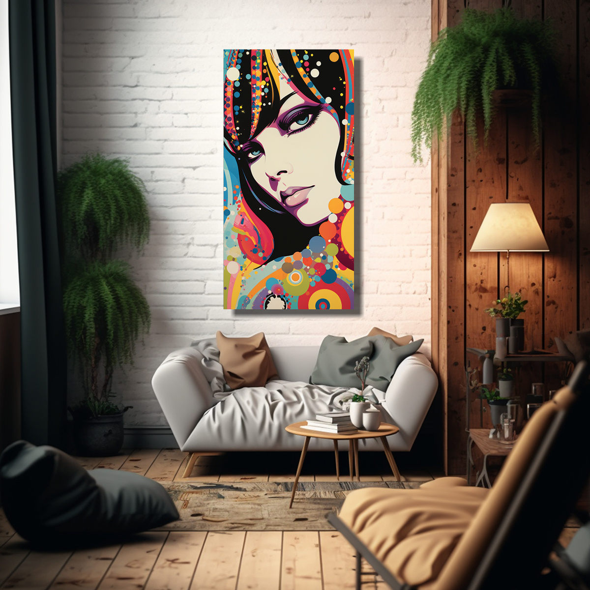 PINTURA DECORATIVA EN BASTIDOR ESTILO 1960S 80X160 CM - 2