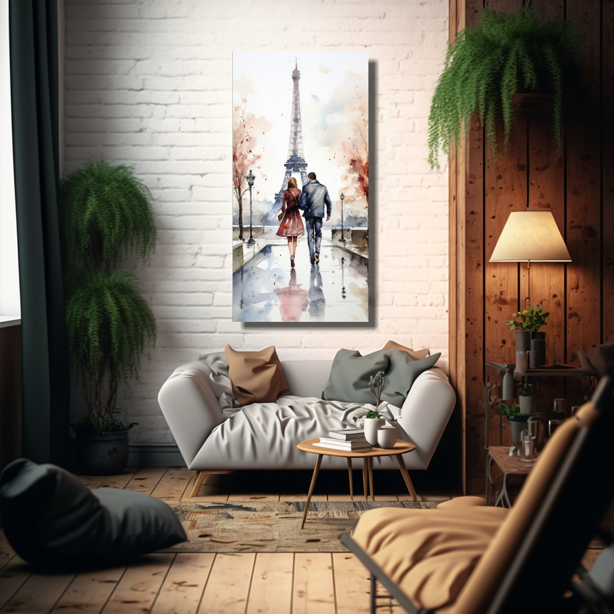CUADRO PAREJA JOVEN CAMINANDO FRENTE A LA TORRE 80X160 CM - 2