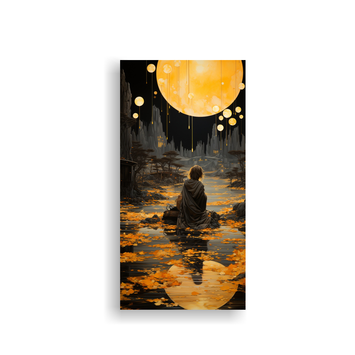 CUADRO SIMPLICIDAD CON LUNA Y MONTAÑAS 30X60 CM - 1
