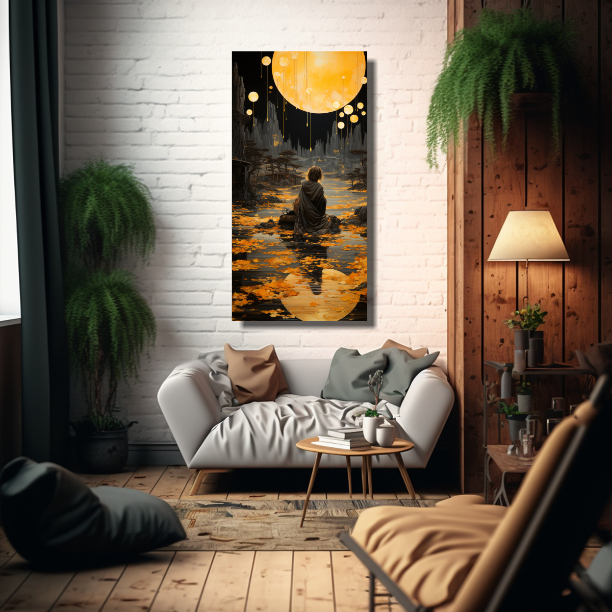 CUADRO SIMPLICIDAD CON LUNA Y MONTAÑAS 30X60 CM - 2