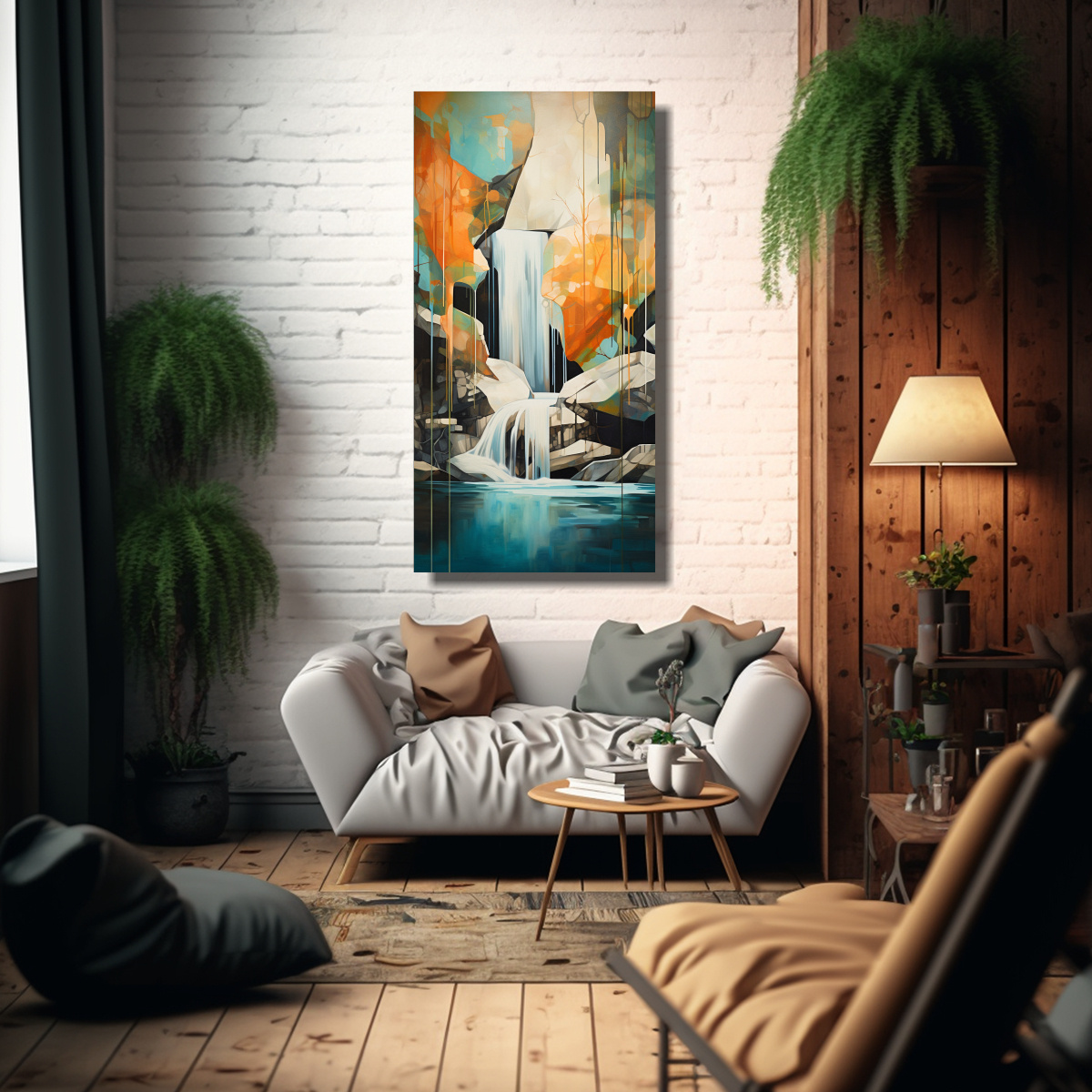 PINTURA DECORATIVA ABSTRACTA DE UNA CASCADA 40X80 CM - 2