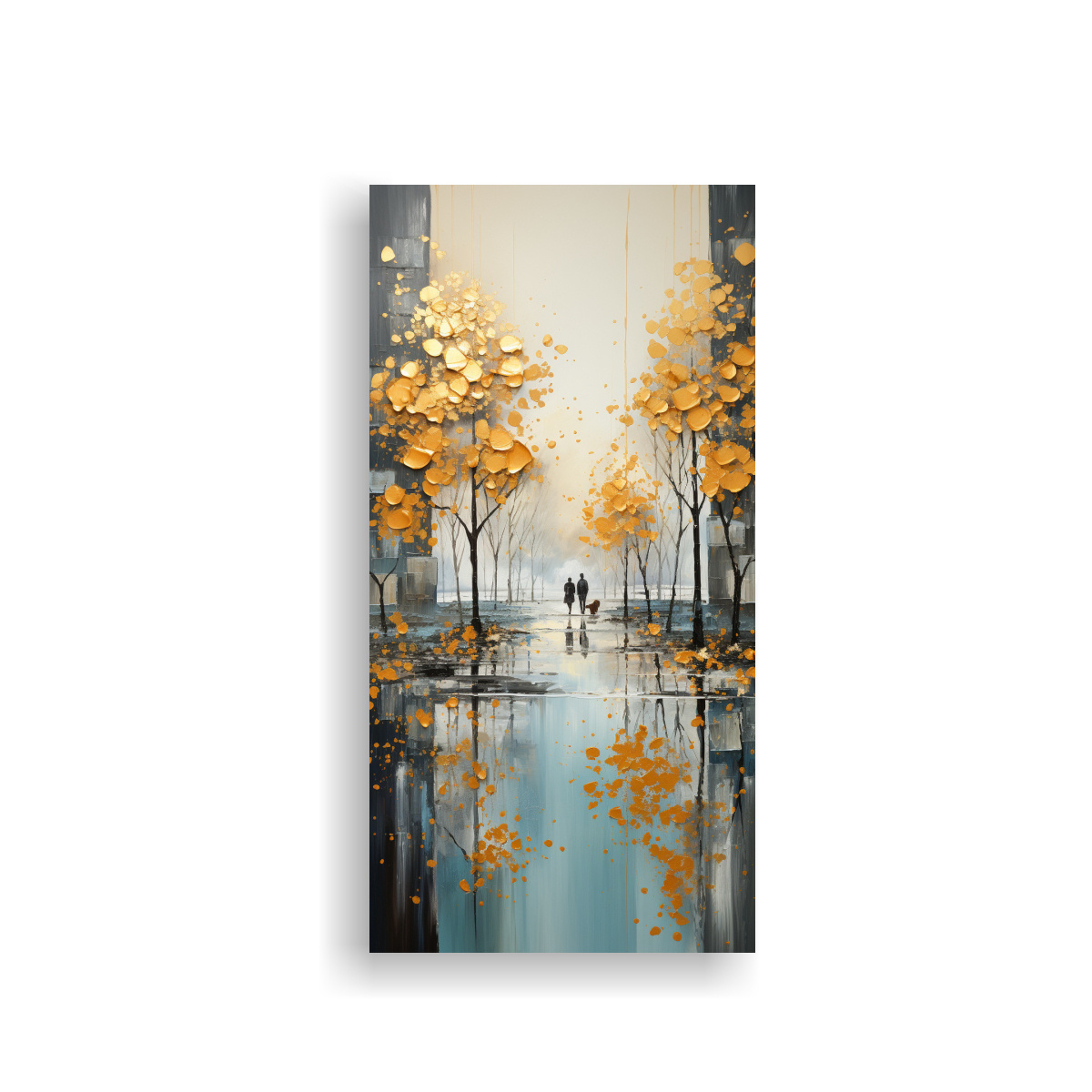 PINTURA ABSTRACTA DE ÁRBOLES EN PLATA Y ORO CON 70X140 CM - 1
