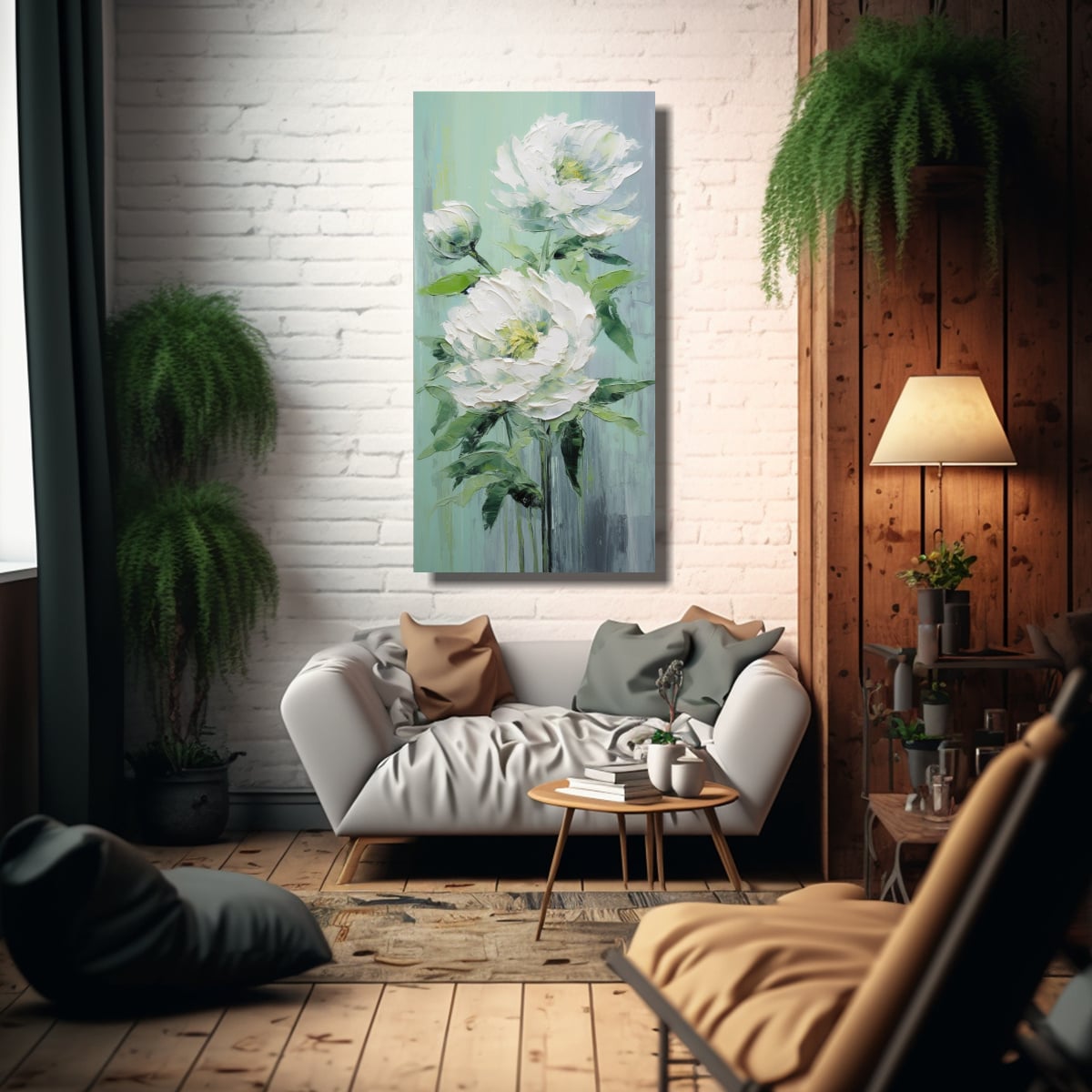 PINTURA EN LIENZO ESTILO DECORATIVO CON PEONÍAS 30X60 CM - 2