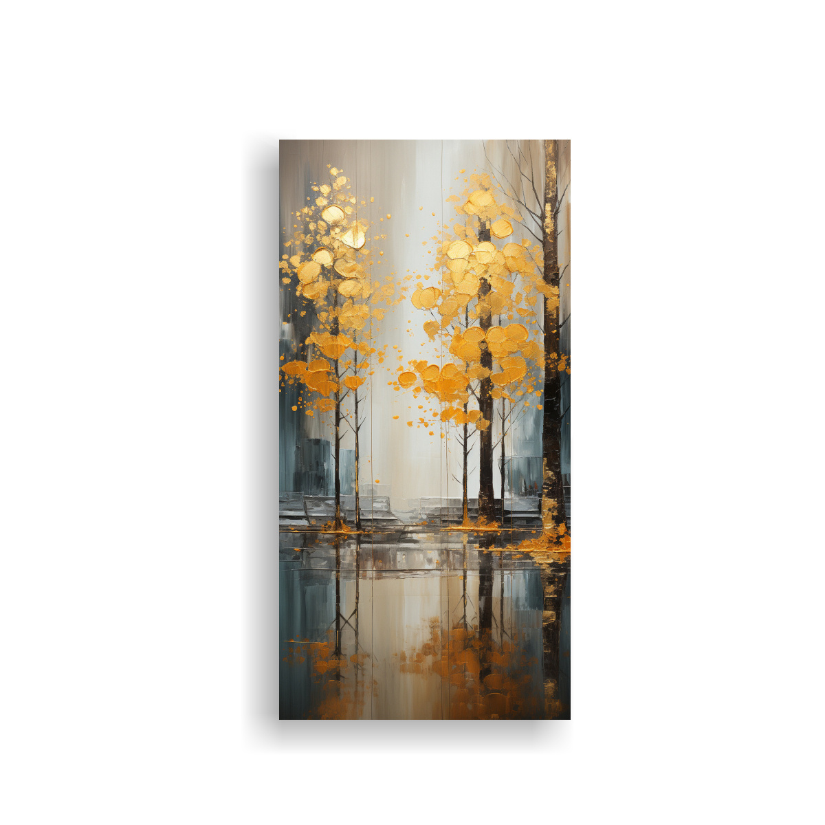 CUADRO ABSTRACTO DE ÁRBOLES EN PLATA Y ORO CON 50X100 CM - 1