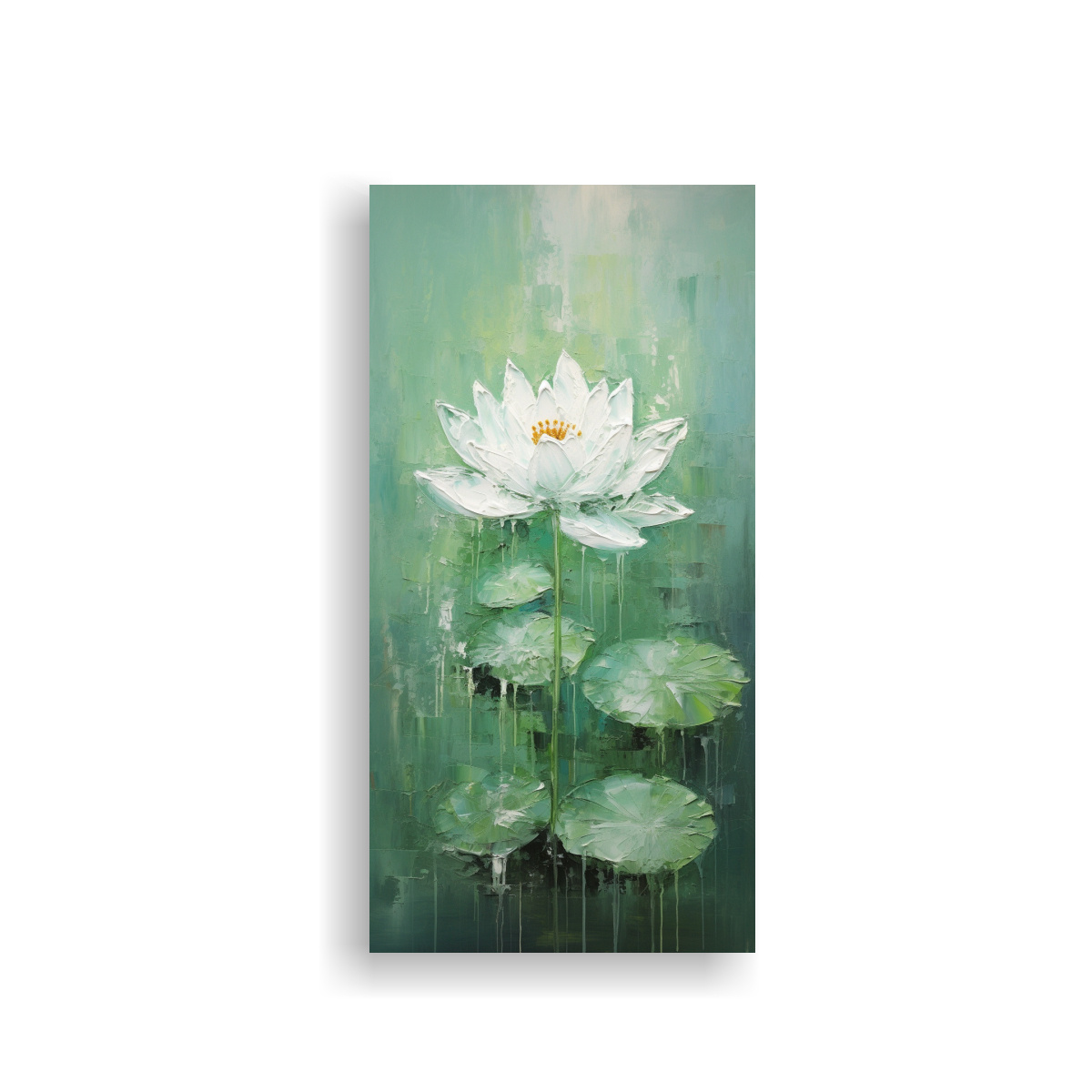 PINTURA DINÁMICA DE LOTO VERDE EN LIENZO AL 20X40 CM - 1