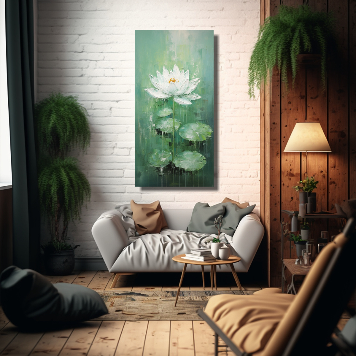 PINTURA DINÁMICA DE LOTO VERDE EN LIENZO AL 20X40 CM - 2